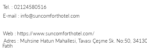 Sun Comfort Hotel telefon numaralar, faks, e-mail, posta adresi ve iletiim bilgileri